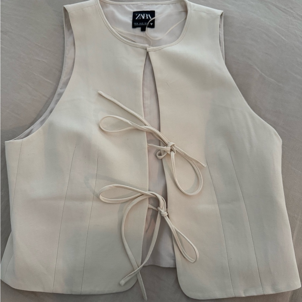 Zara Cream Tie-Front Crop Top - Picture 2 of 2